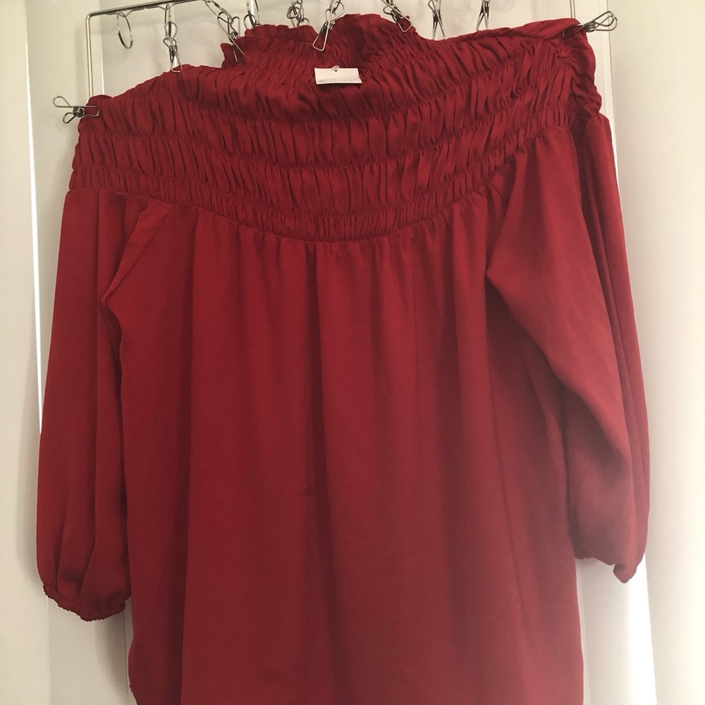 Deep Red Smocked Relaxed Blouse